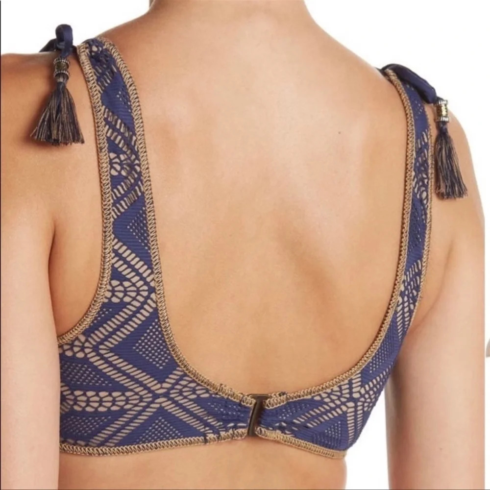 BECCA Wanderlust Crochet Tassel Bikini Top, NAVY, Size Medium, NWT​ - Picture 3 of 10